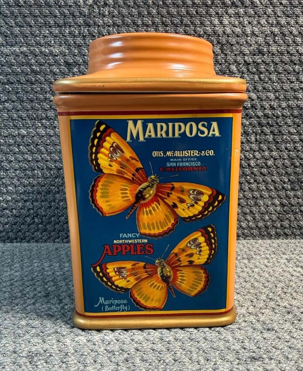 Oneida Vintage Label Collection Mariposa Apples & Butterfly Ceramic Canister